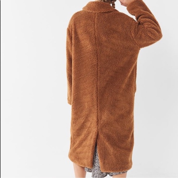 NWOT Urban Outfitters Cognac Brown long teddy coat - Picture 13 of 16